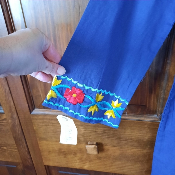 NWT Kurta/kurti Handcrafted Floral Embroidered Blue Cotton Long Sleeve Dress - Picture 5 of 11